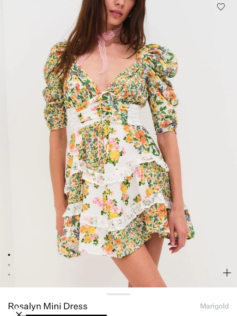 For Love & Lemons Yellow and Green Floral Tie-Front Mini Dress
